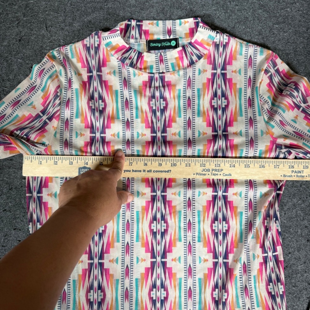 Sterling Kreek Womens Southwestern Aztec Print‎ Mock Neck Long Sleeve Top Medium - Picture 6 of 8